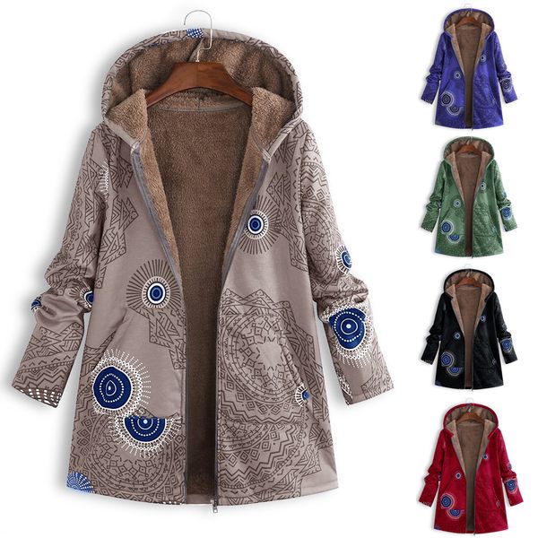 

pholeey s-5xl winter warm plus velvet wide-waisted overcoat thicking wool blends women woolen zipper hooded coat, Black
