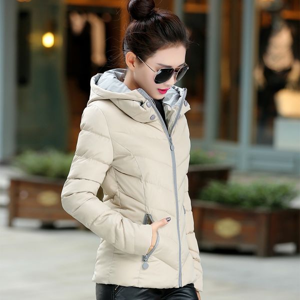 

quilted hooded trench winter elegant lined warm coat long sleeve women down jacket short zippered autumn solid ultra light, Black