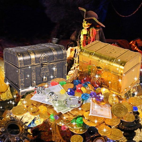 

treasure hunting box children treasure box retro plastic large box toy gold coins and pirate gems jewelry play set pack new