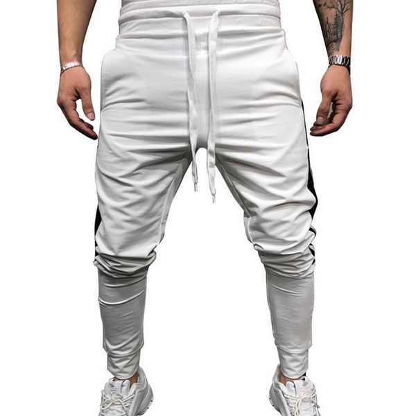 

oeak men's casual pants 2019 new slim fit elastic waist trousers men slim fit sweatpants jogger striped bodybuilding gyms pants, Black