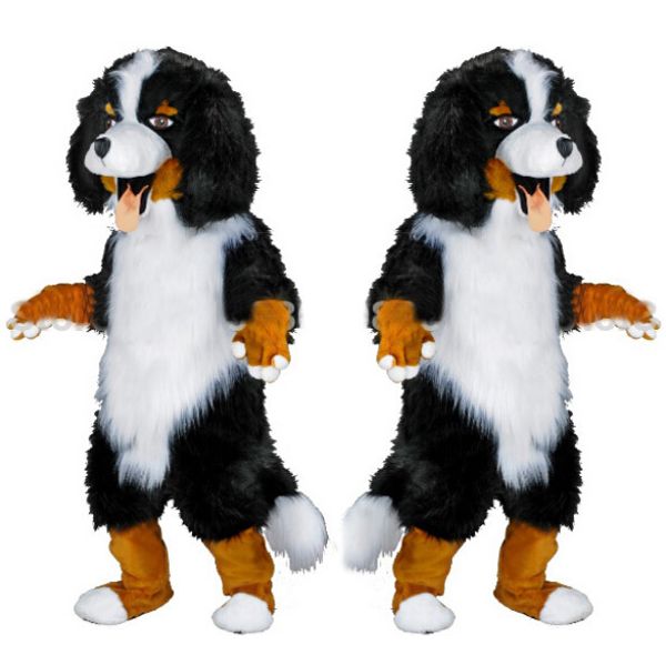 Neue Berufs-Schäferhund-Maskottchen-Kostüme Halloween-Karikatur-Erwachsen-Größen-Schwarzweiss-Plüschhund-Hundephantasie-Partei-Kleid freies Verschiffen