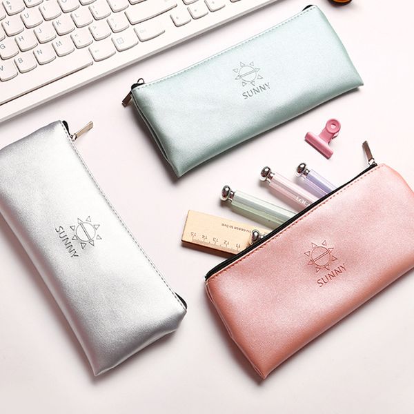 

kawaii simple pencil cases for girls cute pu leather pen bag stationery box organizer bag school office supply escolar