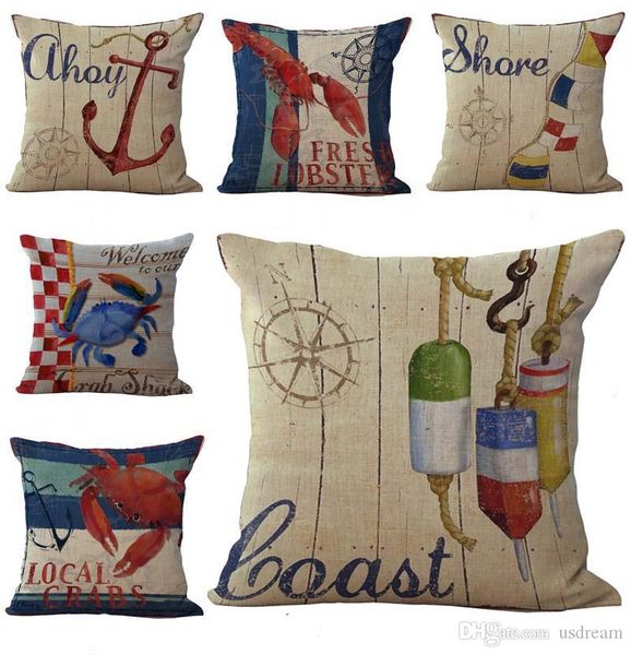 Mediterranean Boat Anchor Crab Beach Holiday Pillow Case Cushion