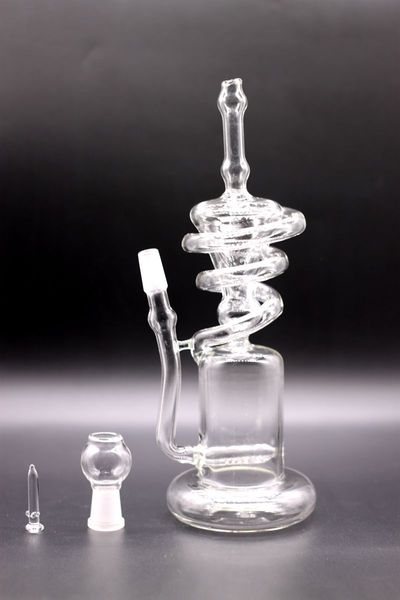 8,7-Zoll-Glas-Recycler-Bong für Wasserpfeifen, erstaunliche Vortex-konzentrierte Bohrinseln, Dabber mit Reifen-Perc-14,5-mm-Gelenk