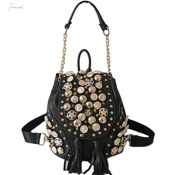 

new new personality belt tassel shoulder bag fashion punk rivet buckle bucket bag