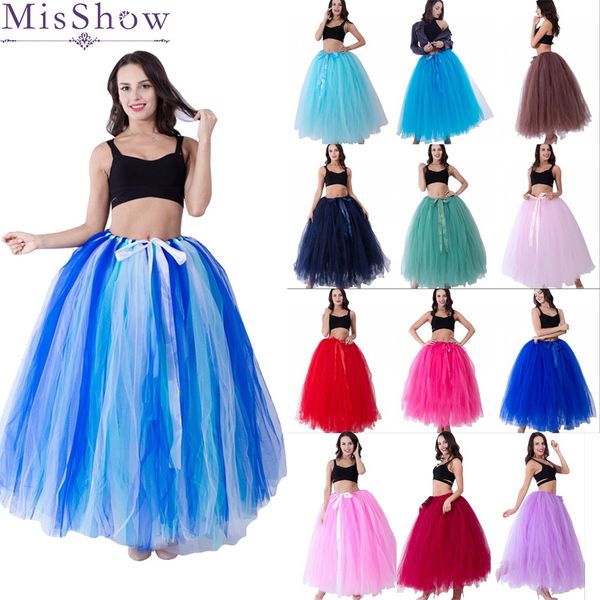 

misshow 3 layers 100cm summer long tulle skirt fashion pleated tutu skirts womens lolita petticoat bridesmaids, Black;gray