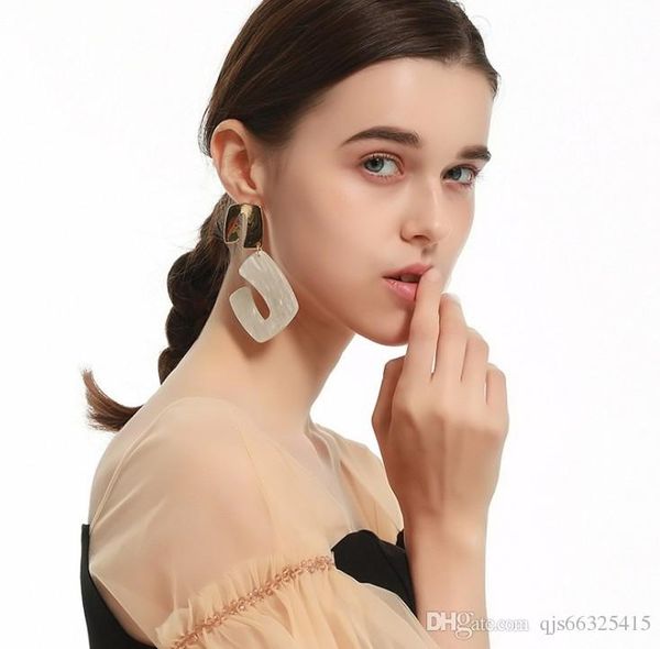 

boho acrylic resin geometric earring trapezoidal charm drop dangle statement stud earring jewelry for womenalloy acrylic ear stud earrings, Silver