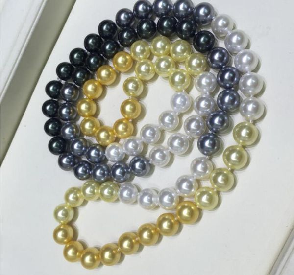 

10mm gold white black shell pearl 60cm 80cm 24'' 30'' necklace round bead natural south sea shell pearl woman jewelry ne, Silver