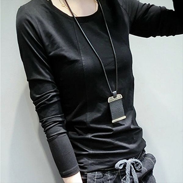 

women's clothing season long-sleeved pure women's slim fit solid color cotton t- jacket cotton t-shirt base shirt white top