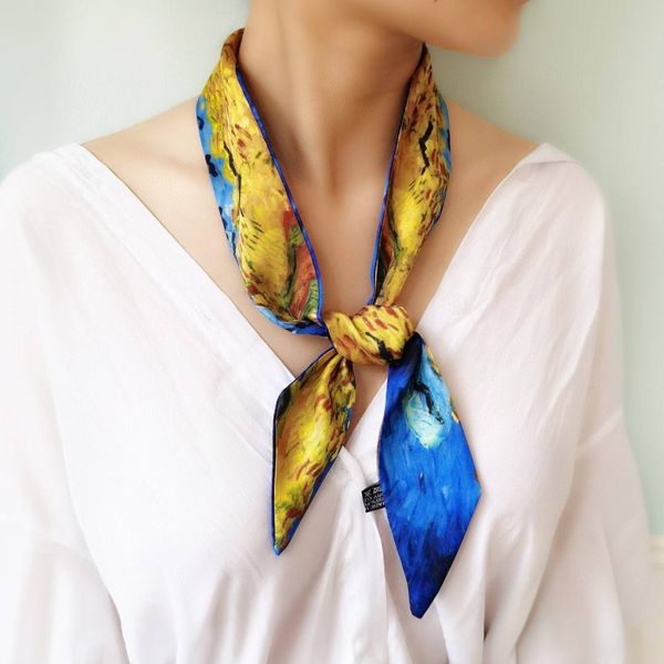 

scarfs designer wholesale double layer scarves simulation silk small streamer women scarf 90cm * 5cm geometry vpn0, Blue;gray