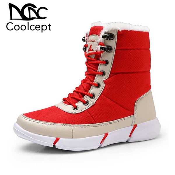 

coolcept 4 colors winter plus size 35-48 thick bottom woman snow boots brand outdoor round toe ankle boots club footwear botas, Black
