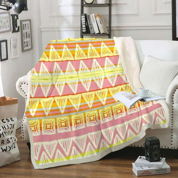 

boho sherpa fleece blanket ethnic fur throw blanket geometric sofa travel bohemia thin quilt stripe bedroom decor