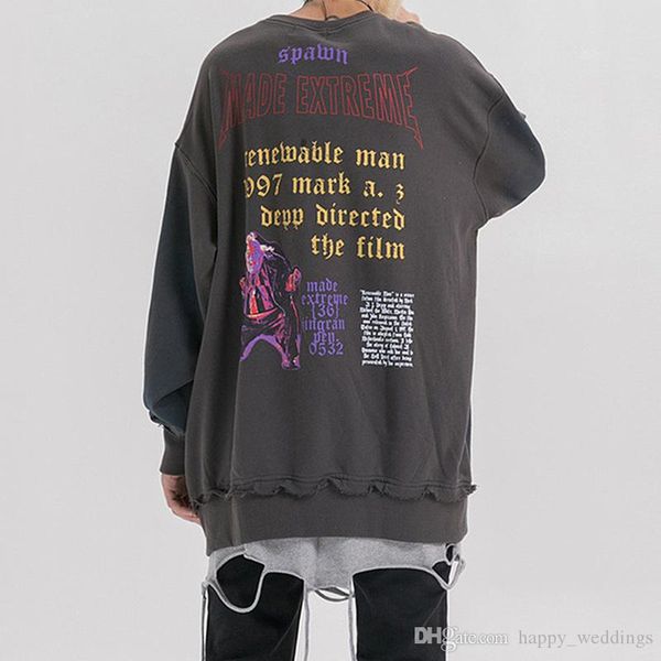 

19fw men women sweatshirt hip hop streetwear dyeing water retro long sleeve kanye west casual funny hoodies, Black