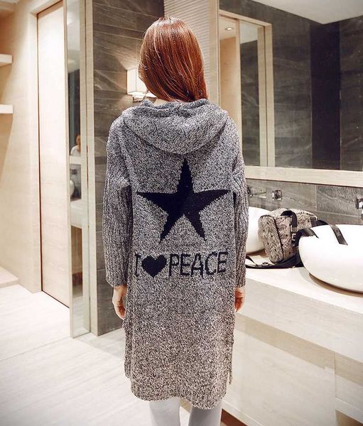 

autumn winter new hooded sweater women cardigan thick long paragraph loose sweater coat open stitch women, Black;brown