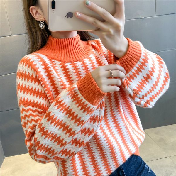 

2019 real cotton feminino jumper 9418 to film the new women's clothing with stripe sweater 52-1 / f, 10 row 2 shelves, White;black