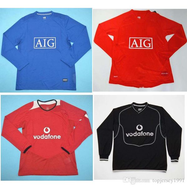 

00 02 ronaldo retro long sleeve jerseys classic vintage 05 06 solskjaer 07 08 09 soccer jersey beckham football shirt giggs maillot de foot, Black;yellow