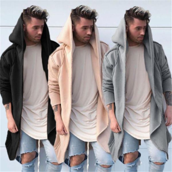 

2019 autumn casual cardigan hoody super long open stitch coat fleece hoodies slim fit winter warm solid irregular jacket outwear, Black;brown