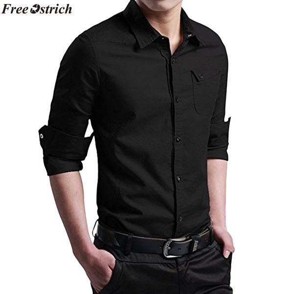 

ostrich mens autumn winter casual cotton blend cargo slim button solid long sleeve shirt shirt harajuku, White;black