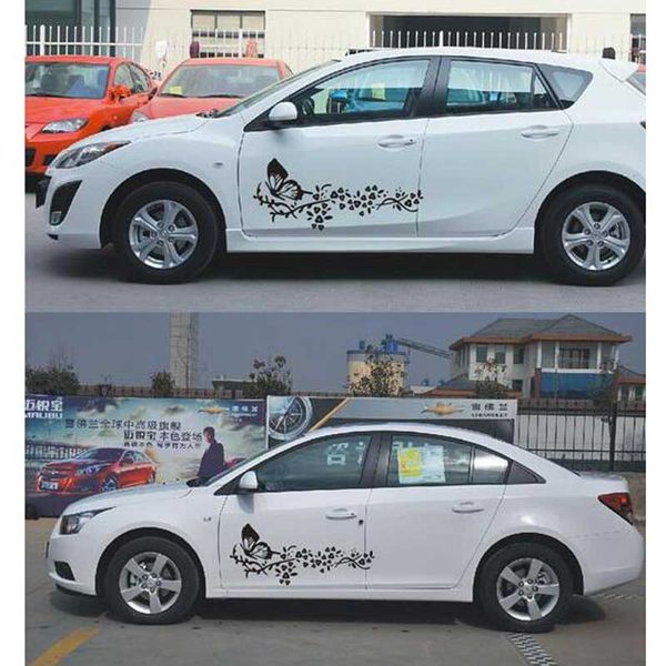 

2pcs/set car flowers butterfly door decal body modified scratches stickers