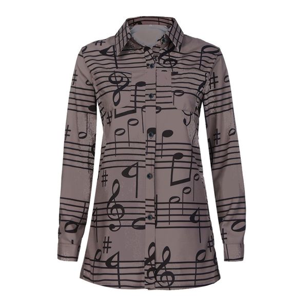 

fashion blouse women turndown collar musical note print long sleeve button shirt female blouse 2019 blusas chemisier ali17, White