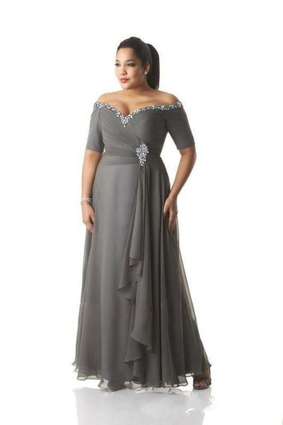 

Grey Mother of the Bride Dresses Plus Size Off the Shoulder Cheap Chiffon Prom Party Gowns Long Mother Groom Dresses Wear