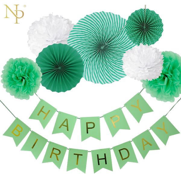 Nicro Diy Green Birthday Banner Flower Paper Fan Set Tissue