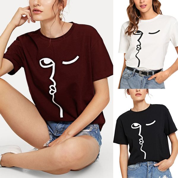 

korean style clothes aesthetic womens casual soild graphic print short sleeve daily tee t-shirt tee shirt femme modisÂ, White