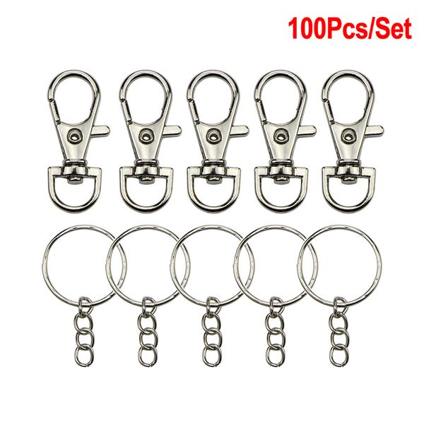 

100pcs metal swivel clasp key ring metal lobster claw clasp hook key ring keychain diy making jewelry findings, Silver