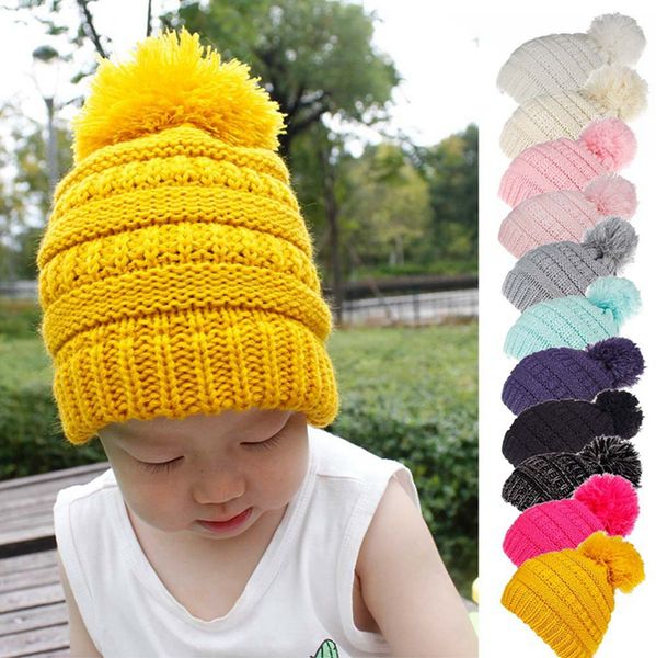 

pompon baby knitted boys cute winter candy girls cap soft warm hat party crochet beanies hat kids color ta1798 htbej, White;black
