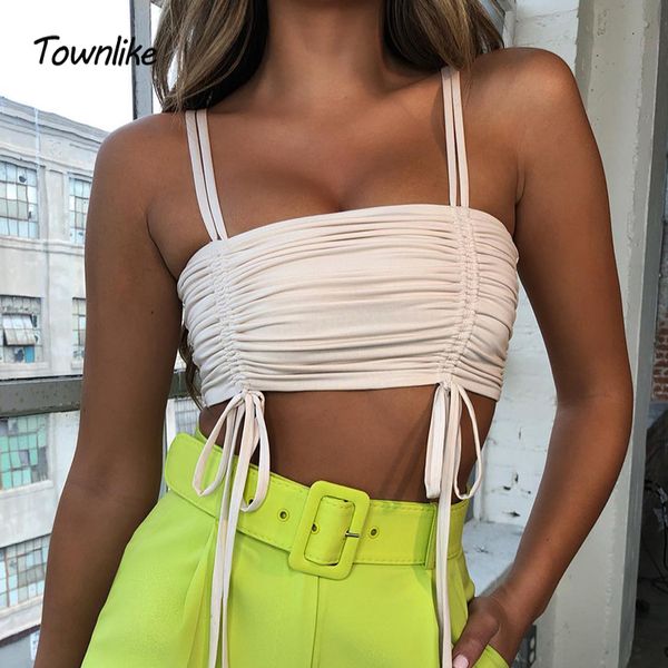 

городской хлопок хлопковый шнурок сексуальный укороченный топ женщин спагетти с ремешком летние топы без бретелек с кисточкой майка уличная, White