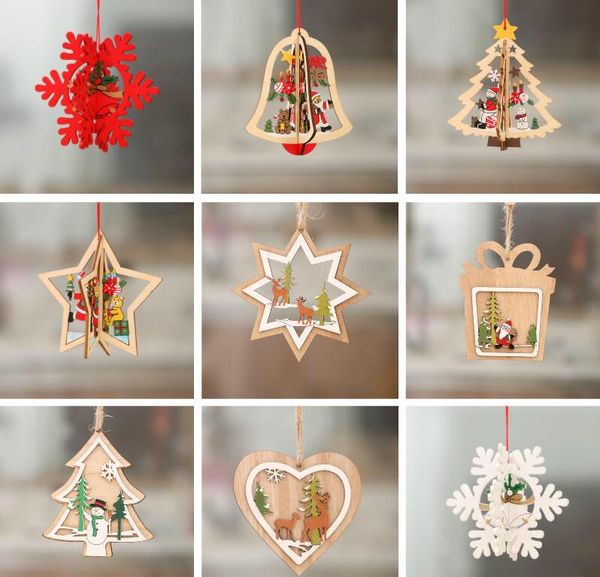 

3d christmas wooden pendants ornaments creative wood craft xmas tree ornament christmas party decorations kids gifts 9 style choose