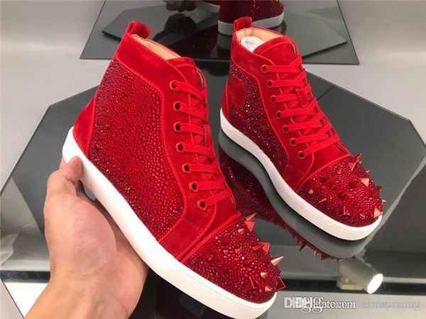 

christiloubou cl louis spike sneaker in capucine red high red soled shoes red bottom shoes sneakers sneakers shoes with original box, Blue;gray