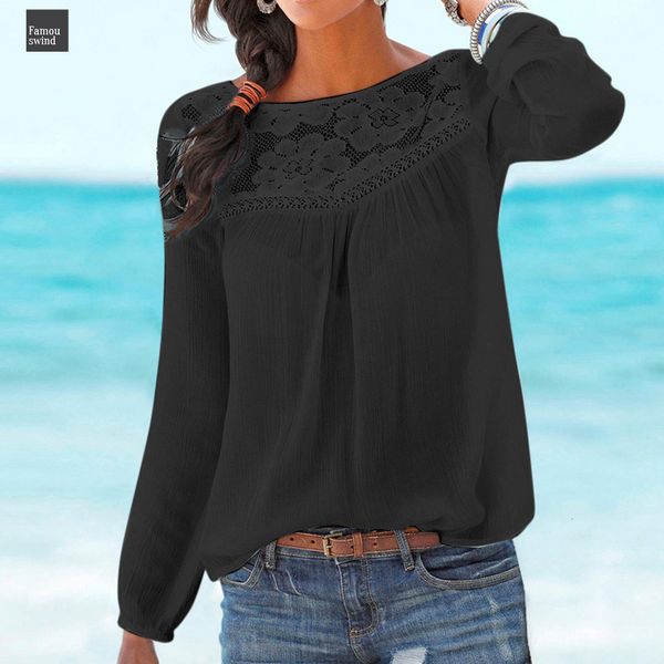 

блуза новый 2019 женщины кружева лоскутная блузы осени вскользь пустотелые рубашки с длинным рукавом cap рукава femininas blusas chemise fem, White