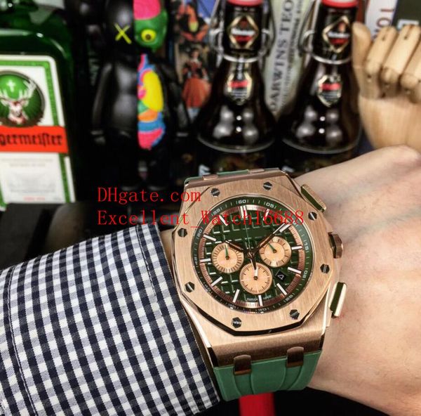 

8 new boutique mens watches 45mm 26480 26480ti.oo.a027ca.01 18k rose gold vk quartz chronograph working rubber strap mens watches, Slivery;brown