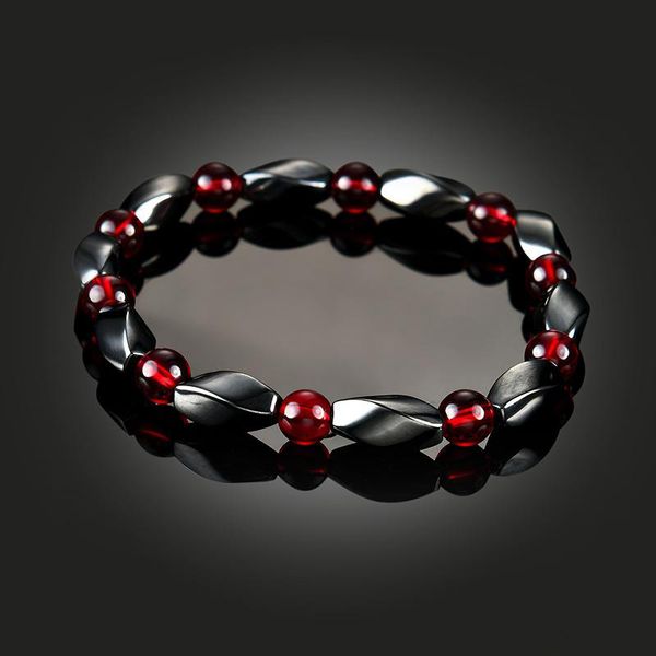 Magnetite Bracciale con perline di pietra biliare nera Braccialetto di salute con ematite Bracciale con rubino Stile etnico per donna Uomo