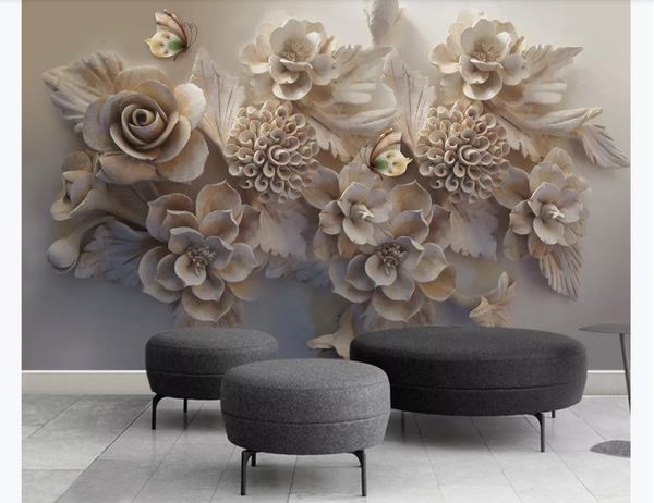 

3d p wallpaper custom 3d wall murals beautiful three-dimensional relief 3d flower butterfly tv background wall painting decoration
