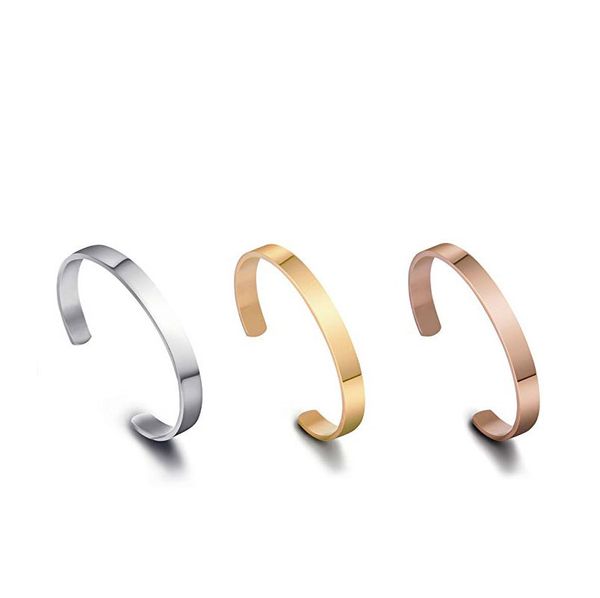 

simple design style c shape opening bangles 3 colors 316l stainless steel thin bangles for woman/man jewelry, Black