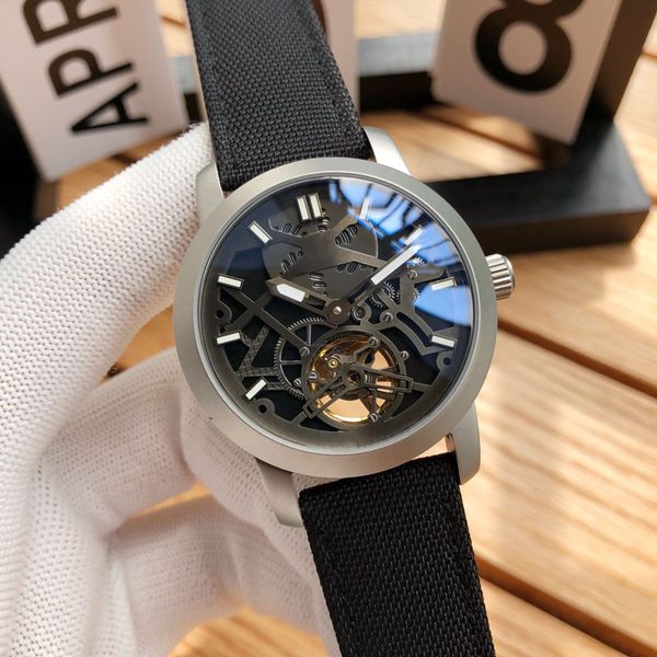 

new mens sports watch hollow flywheel design dial automatic mechanical movement black casual layer leather strap simple pin buckle x437, Slivery;brown