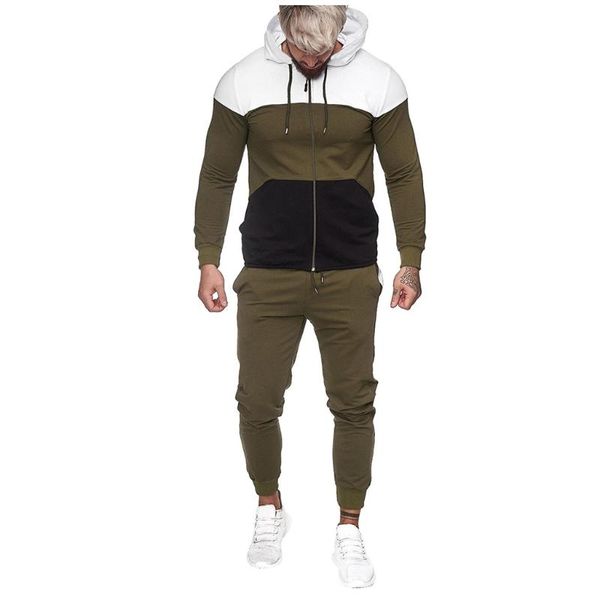 

men's sports suit autumn splicing mens zipper print sweatshirt pants sets sport suit tracksuit chándal para hombre #ss, White;black