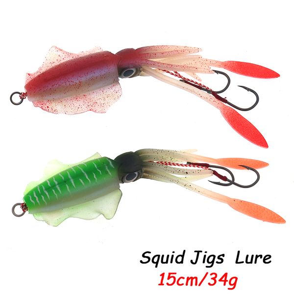 

34g/150cm glow squid fishing lure luminous/uv squid jig deep sea fishing lures ocs calamar trolling wobbler bait