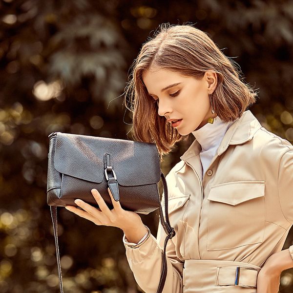 

genuine cow leather fashion women shoulder bag black handbag flap bags lady messenger crossbody purse tote