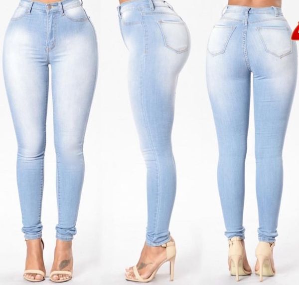 

women fashion high street high waist pencil skinny denim jeans pants for women casual slim fit plus size jeans o8r2, Blue