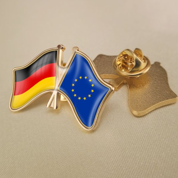

european union and germany crossed double friendship flags lapel pins, Gray