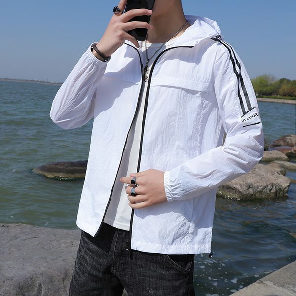 

m-6xl 7xl 8xl mens jacket with hood summer long sleeve baseball jacket striped zipper fashion casual thin windbreakers, Black;brown