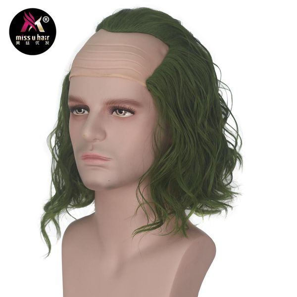 

miss u hair synthetic joker short curly green color hair cosplay halloween party wigs, Black