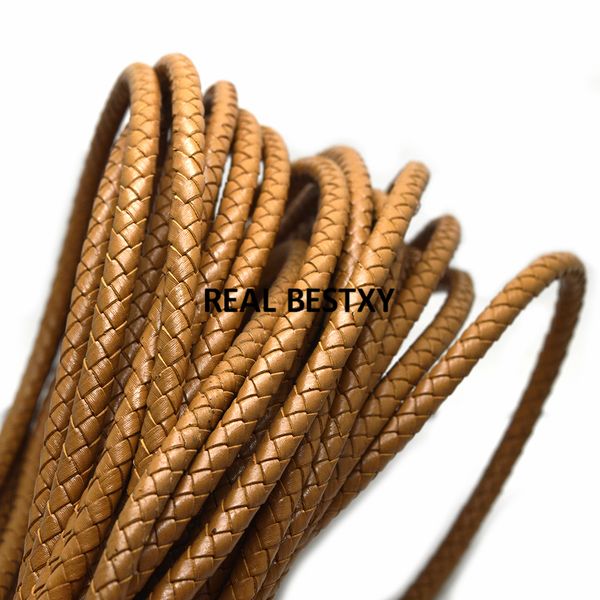 

2m/lot approx 6mm natural color round braided leather cord for jewelry making necklace bracelet craft accessories diy men bangle, Blue;slivery