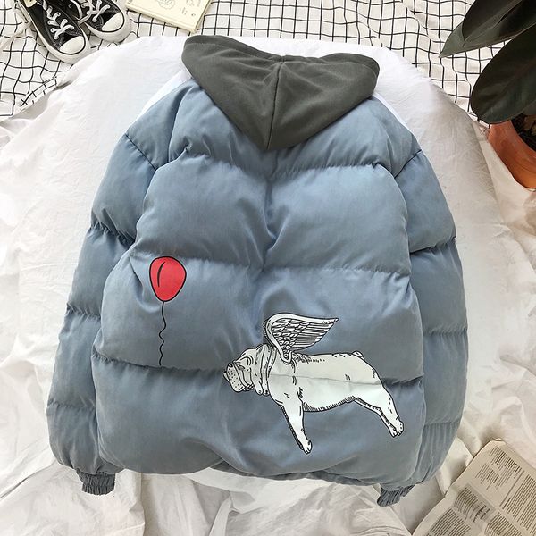 

2018 winter new students hooded contrast color padded coat men's tide loose casual coat jacket khaki / sky blue s-2xl, Black