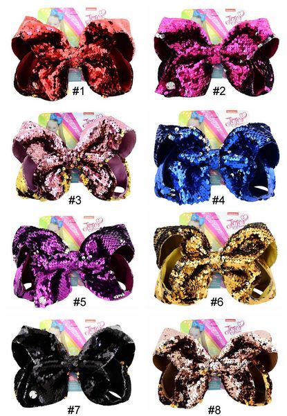 

8 inch Large Hair JOJO Bow Clips Mermaid Double Sequense bow with Silver Charm hair Bows Hairbands Girls Teens Hair Unicorn party hairbands
