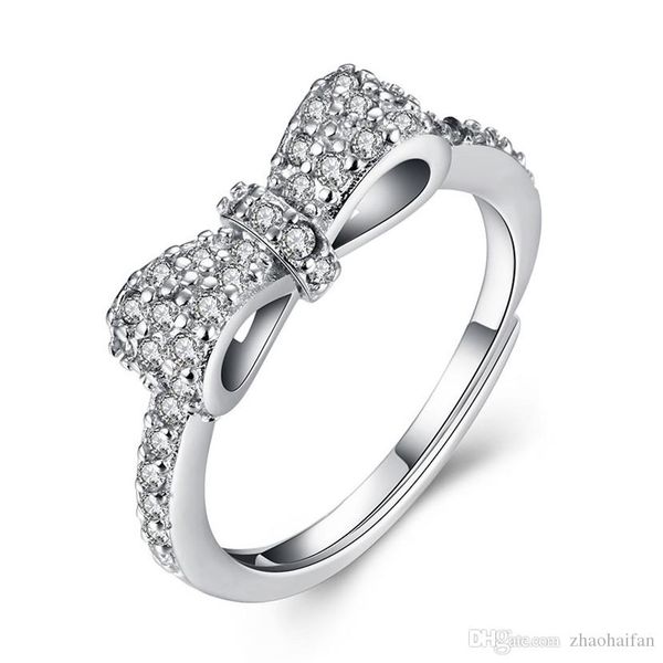 

бабочка узел с открытым марочные лук кольцо твердые стерлингового серебра 925 обручальные кольца для женщин участие anillos vsvr026, Golden;silver