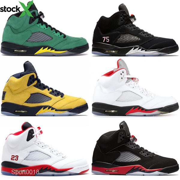 

luxury basketball shoes jumpman 5 5s og womens mens new fire red psg x paris saintgermain sup white laney blue designer sports trainers, Black